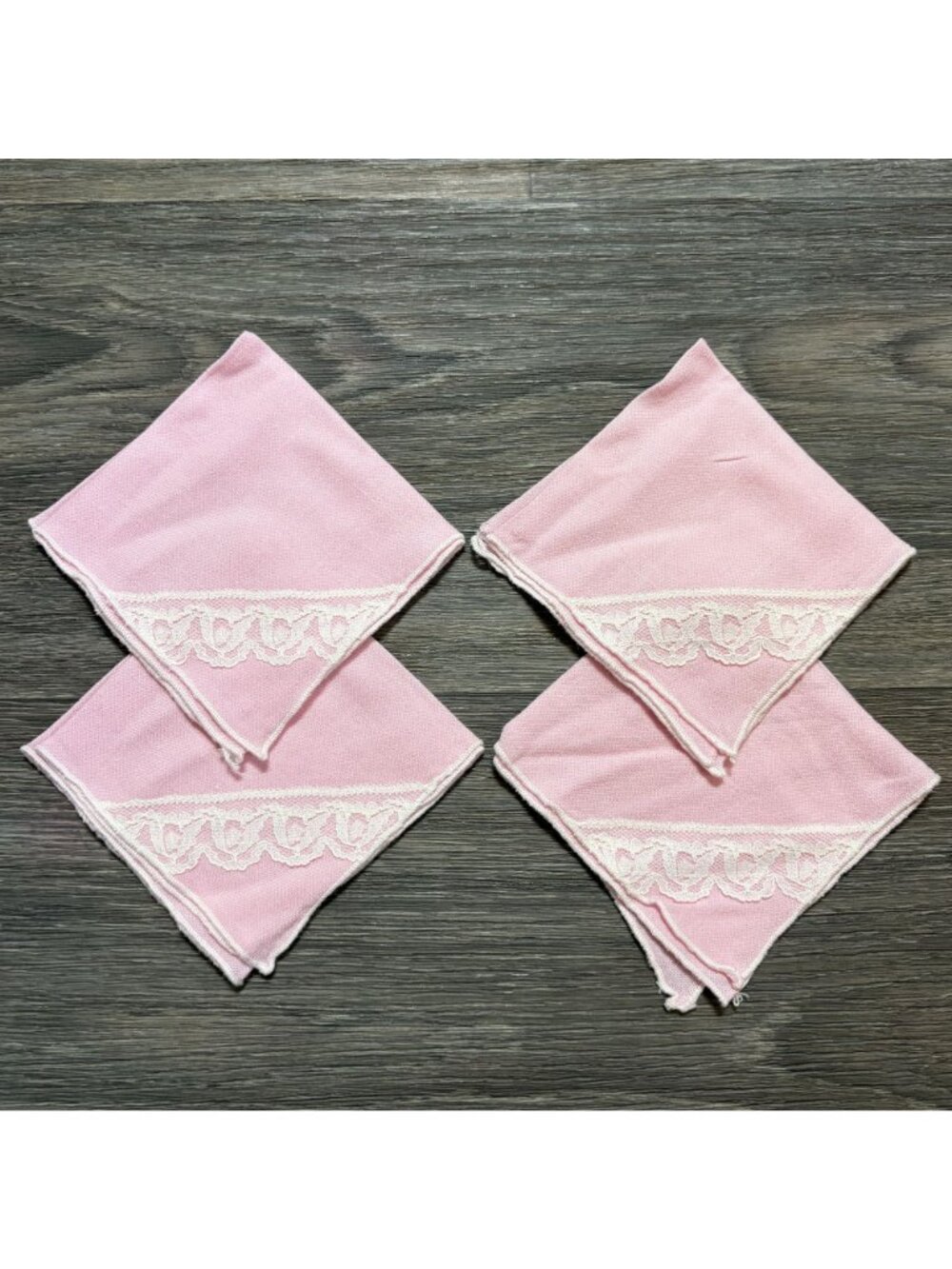 Set 4 Pink Linen Napkins With White Lace Trim Elegant Tea Party Cottagecore - Picture 7 of 13